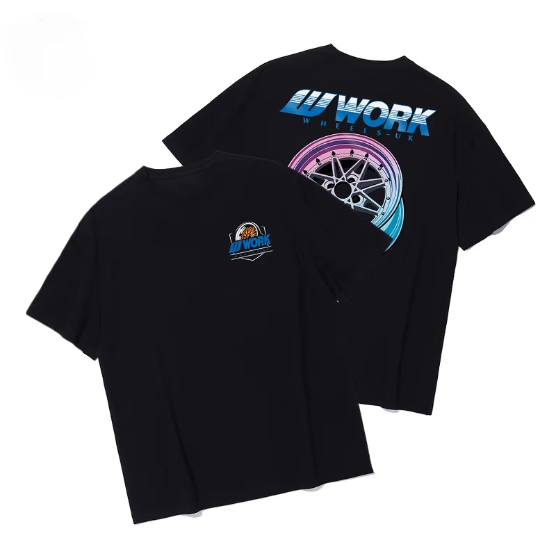2025 New WORK Wheels Short Sleeve Japanese JDM Modified Car Style Forged Wheels Heavy Cotton round Neck Loose T-Shirt Men